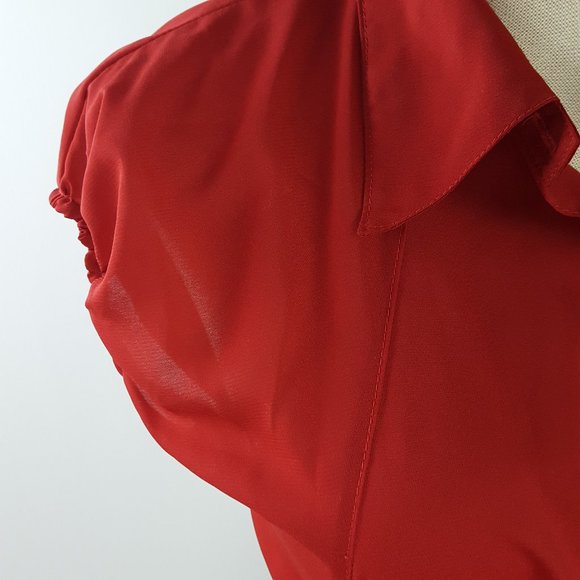 Bow Tie High Low Assymmetrical Blouse Red - Picture 9 of 10